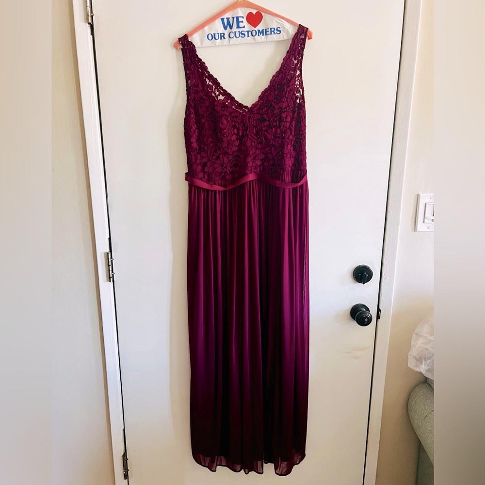 David’s Bridal Bridesmaid Dress, Full Length, Lace, V-Neck, Sangria color